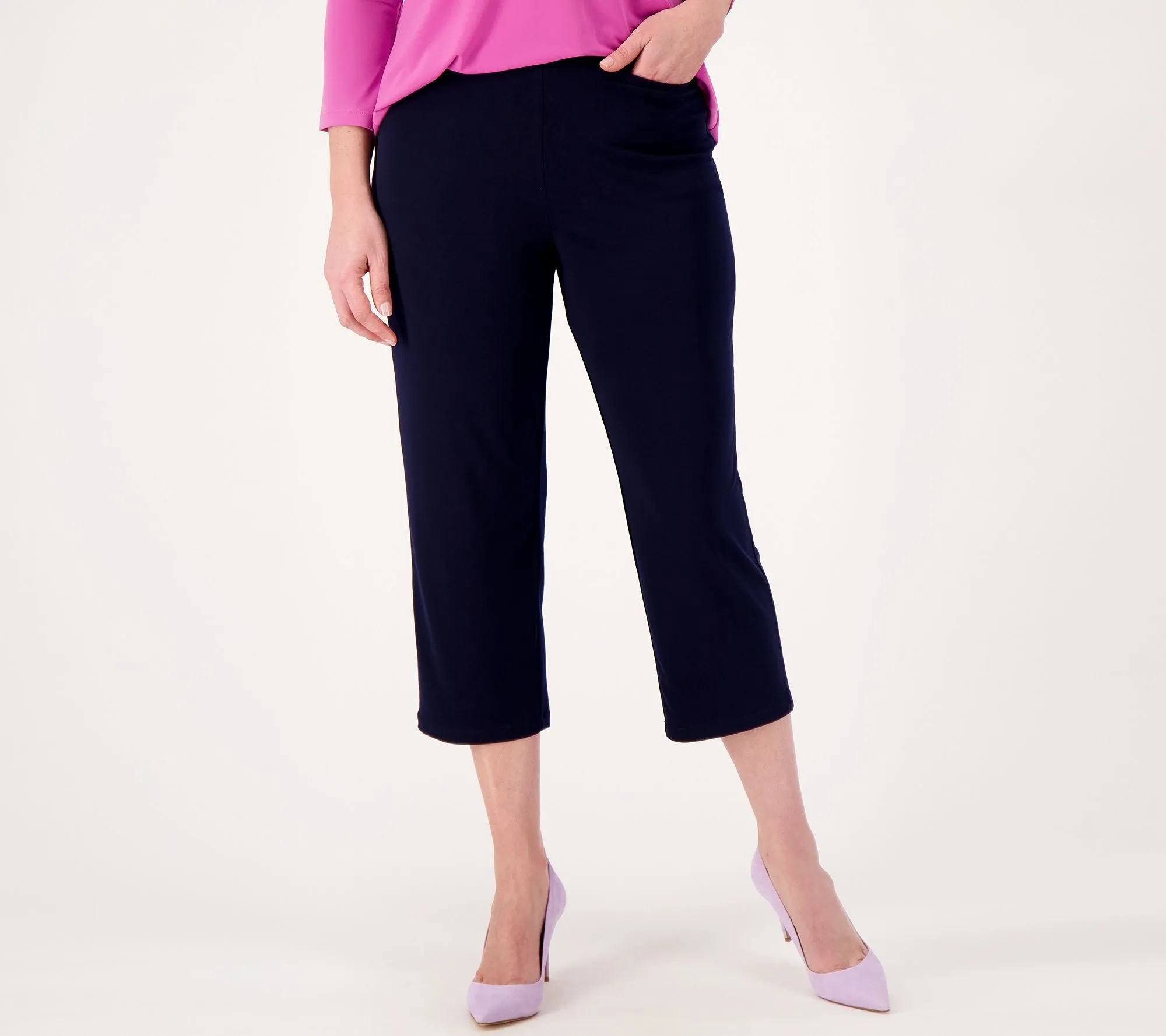 Susan Graver Reg Liquid Knit Slim-Leg Pull-On Crop Pants