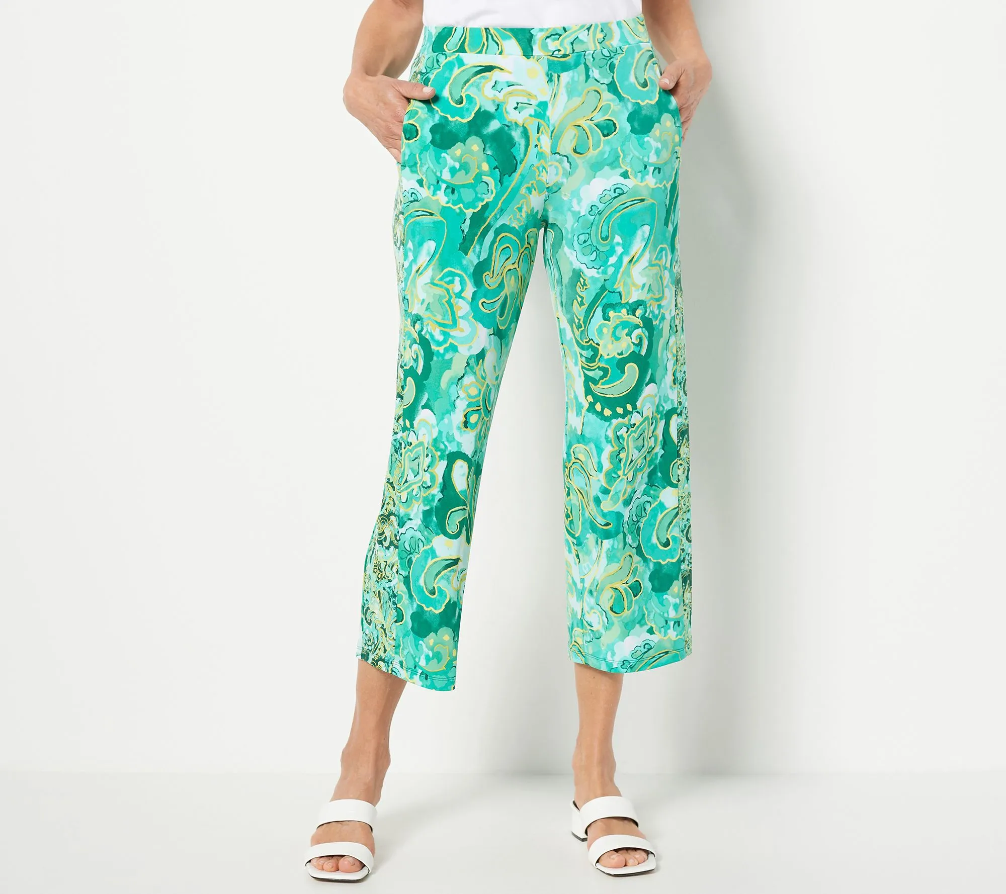 Susan Graver Regular Printed Liquid Knit Pull-On Crop Pants