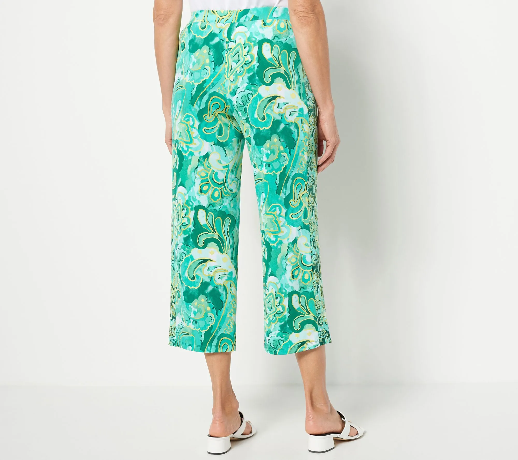 Susan Graver Regular Printed Liquid Knit Pull-On Crop Pants