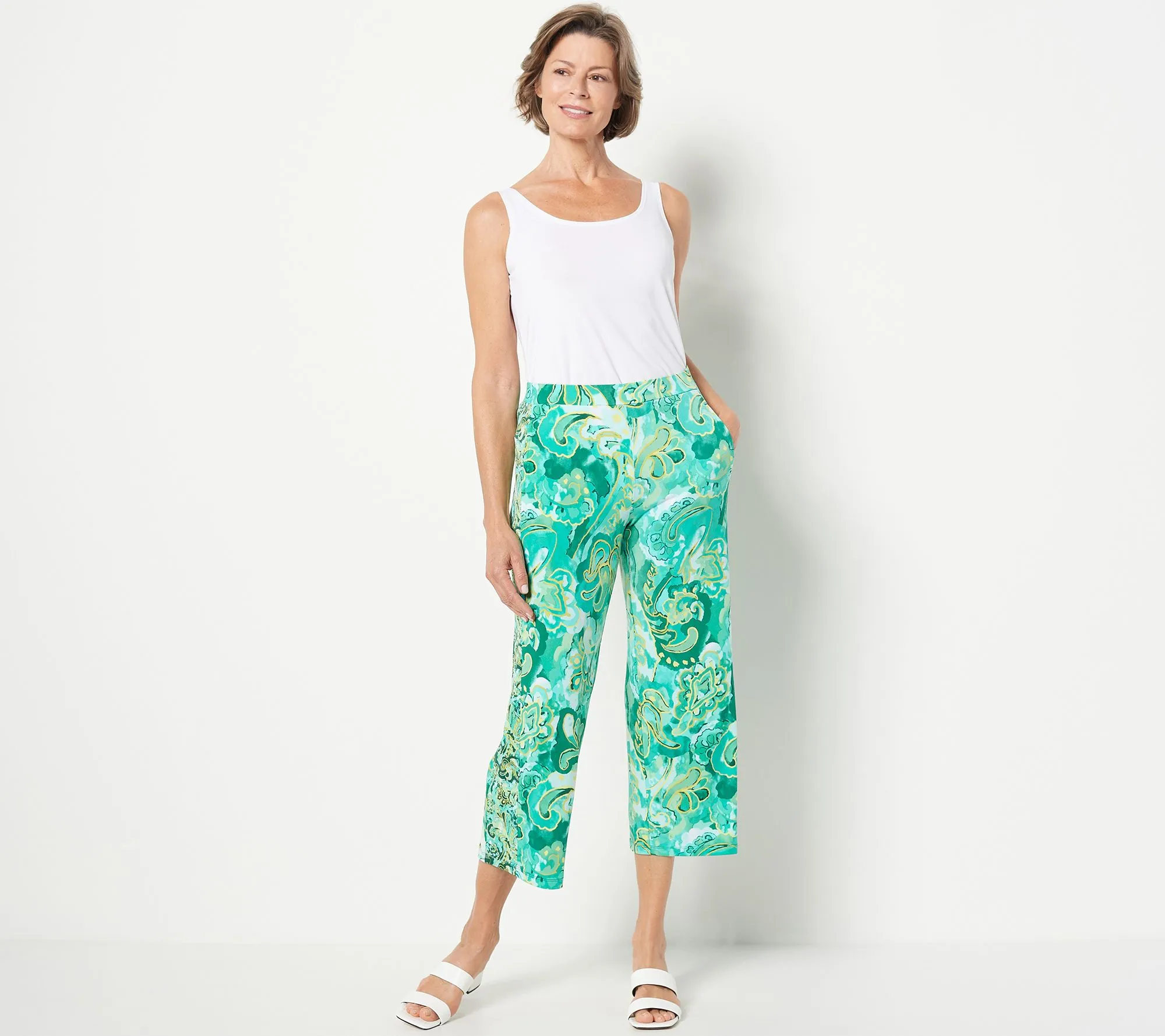 Susan Graver Regular Printed Liquid Knit Pull-On Crop Pants