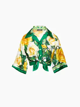 Tie Front Flower Button Up Blouse