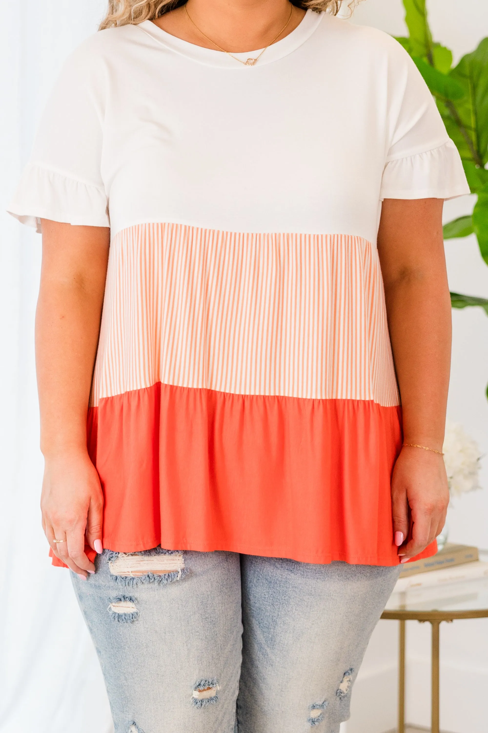 Try Me Top, Ivory/Coral