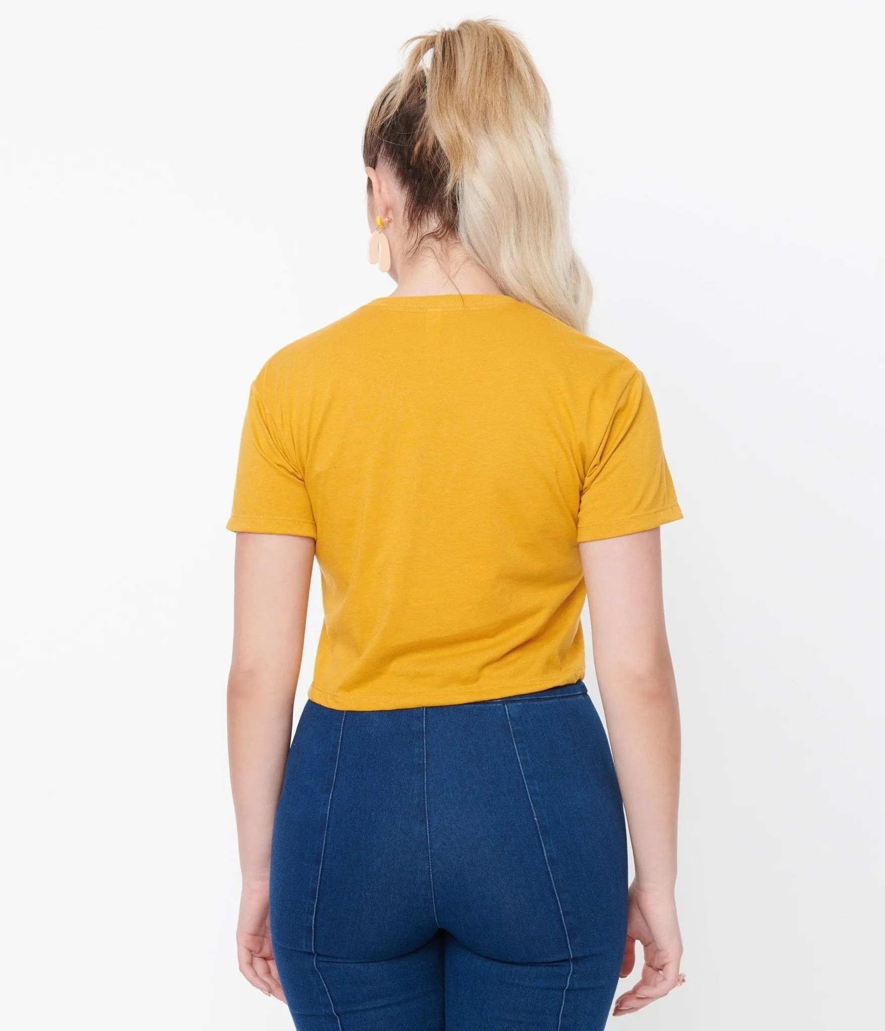 Unique Vintage Mustard Long Beach Crop Graphic Tee