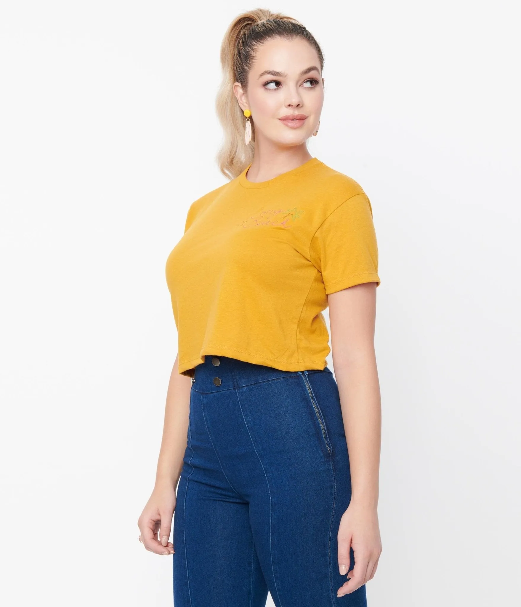 Unique Vintage Mustard Long Beach Crop Graphic Tee