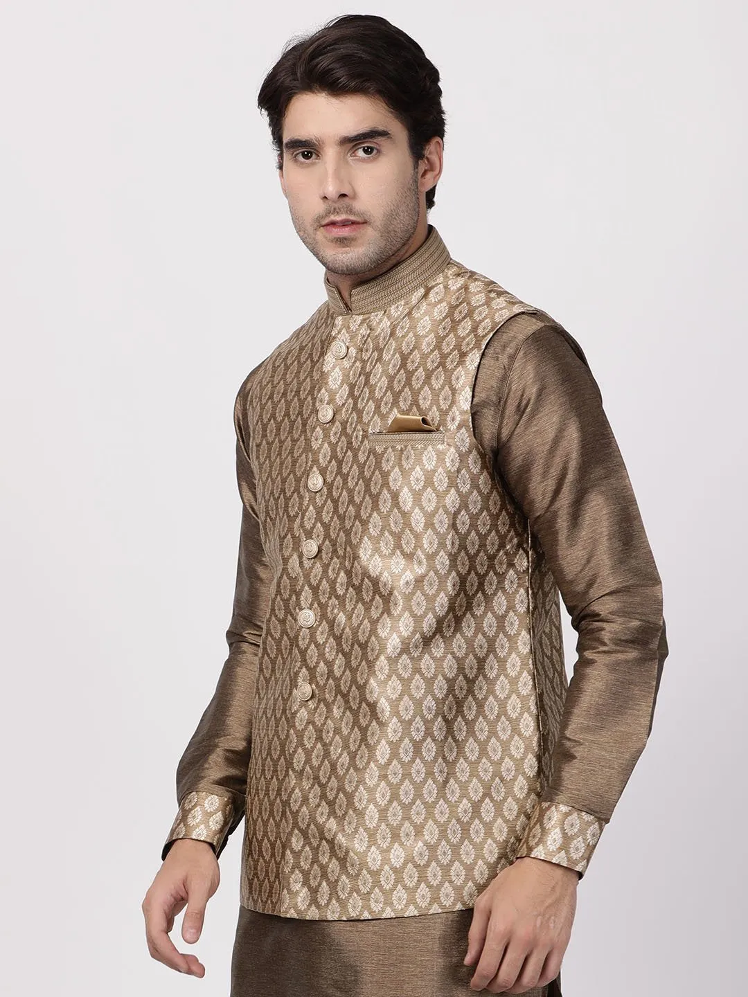 VASTRAMAY Men's Gold Nehru Jacket