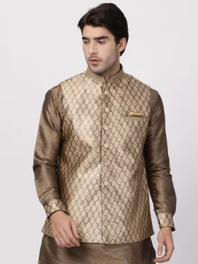 VASTRAMAY Men's Gold Nehru Jacket