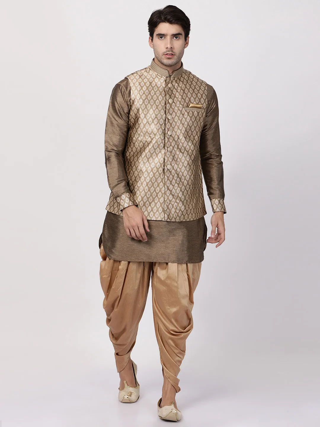 VASTRAMAY Men's Gold Nehru Jacket