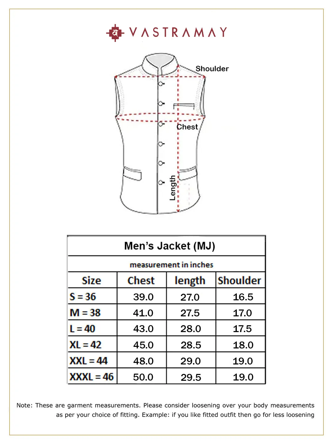 VASTRAMAY Men's Gold Nehru Jacket