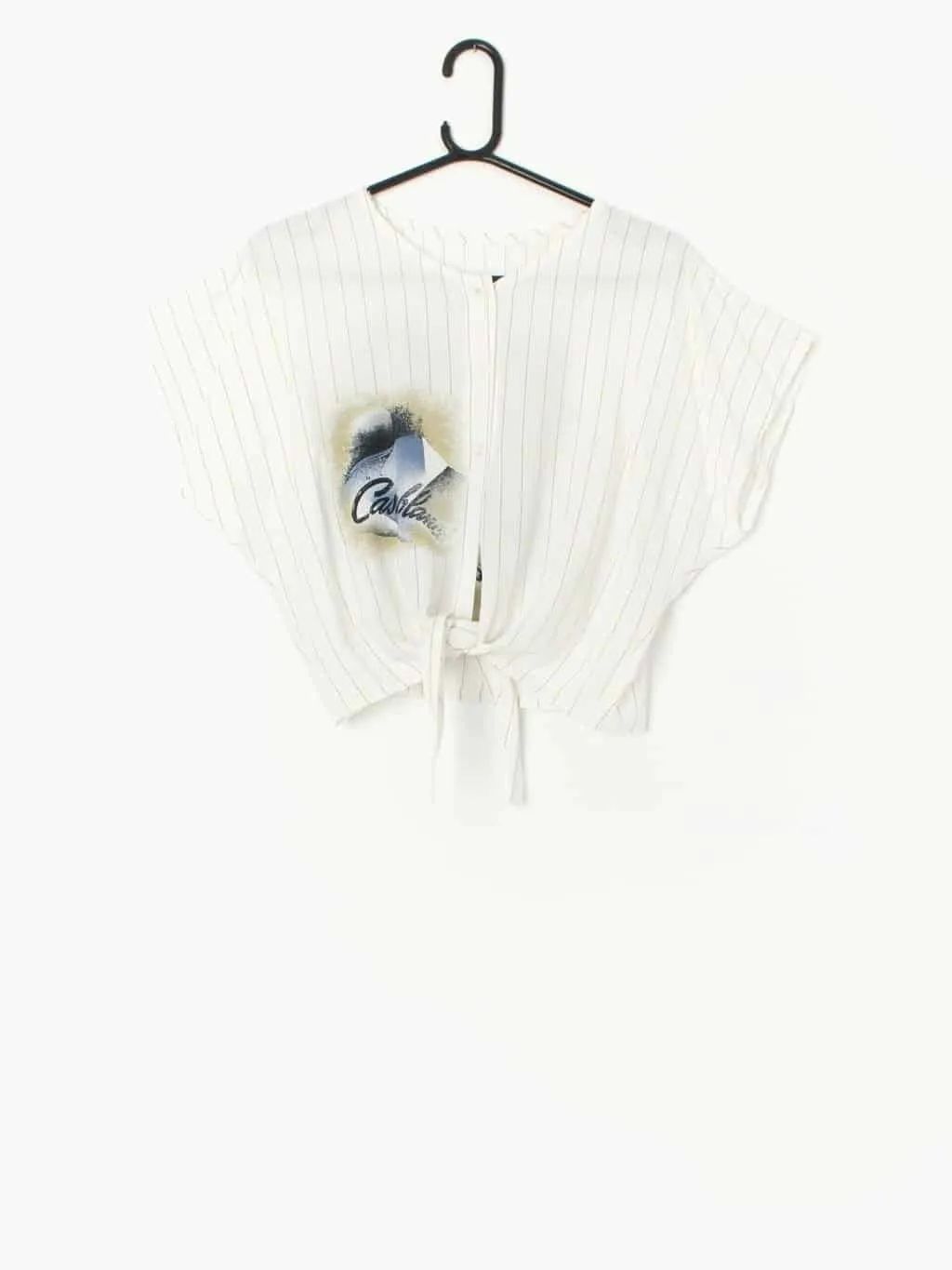 Vintage Casablanca graphic oversized crop top/blouse with pinstripe design – Small / Medium