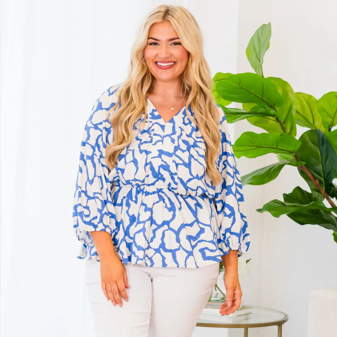 Warming My Heart Top, Ivory-Blue