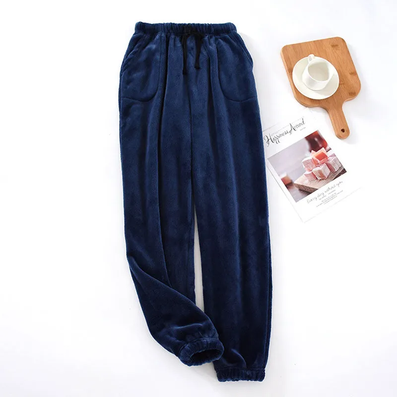 Xituodai Autumn Winter Men Thick Warm Flannel Pajama Pants Large Size Elastic Waist Drawstring Loose Fleece Sleep Bottoms Homewe