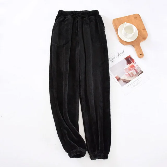 Xituodai Autumn Winter Men Thick Warm Flannel Pajama Pants Large Size Elastic Waist Drawstring Loose Fleece Sleep Bottoms Homewe