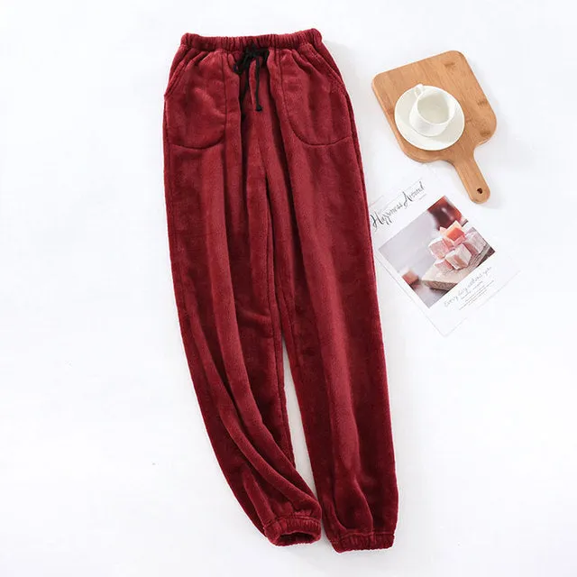 Xituodai Autumn Winter Men Thick Warm Flannel Pajama Pants Large Size Elastic Waist Drawstring Loose Fleece Sleep Bottoms Homewe